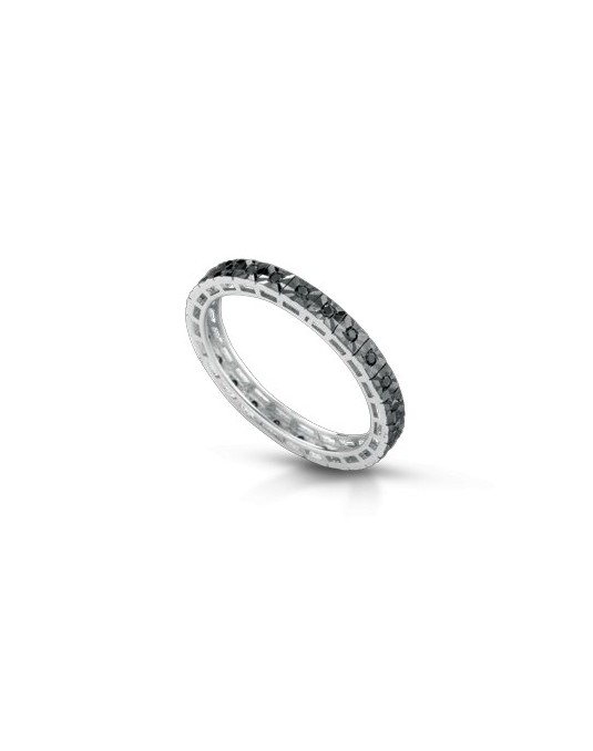 ANELLO FANTASIA VERETTA IN ORO BIANCO 18 K CON DIAMANTI NERI