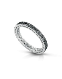 ANELLO FANTASIA VERETTA IN ORO BIANCO 18 K CON DIAMANTI NERI