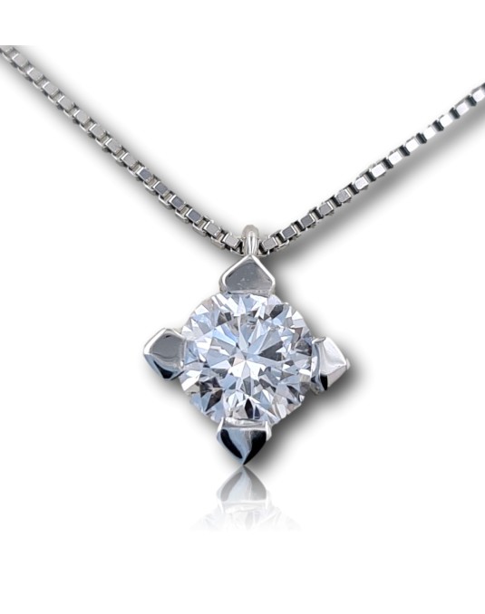 CIONDOLO PUNTO LUCE IN ORO BIANCO 18 K CON DIAMANTE NATURALE CERTIFICATO