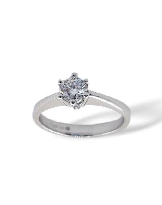 ANELLO SOLITARIO IN ORO BIANCO 18 K CON DIAMANTE NATURALE CERTIFICATO DGC
