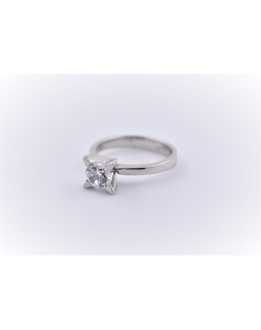 ANELLO SOLITARIO IN ORO BIANCO 18 K CON DIAMANTE NATURALE CERTIFICATO DGC