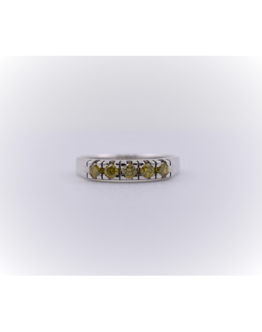 ANELLO RIVIERA VERETTA IN ORO BIANCO 18K CON DIAMANTI NATURALI GIALLI
