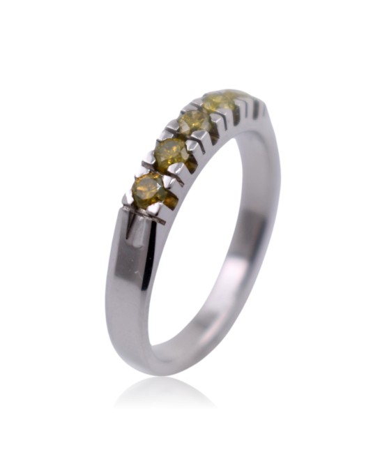 ANELLO RIVIERA VERETTA IN ORO BIANCO 18K CON DIAMANTI NATURALI GIALLI