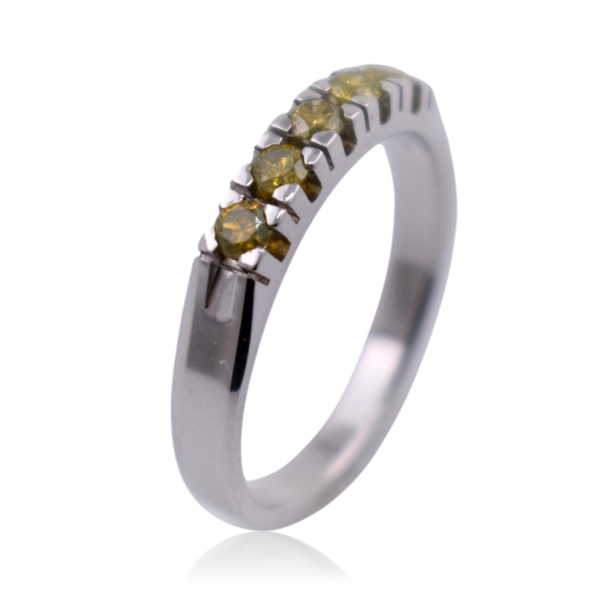 ANELLO RIVIERA VERETTA IN ORO BIANCO 18K CON DIAMANTI NATURALI GIALLI