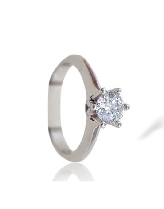 ANELLO SOLITARIO IN ORO BIANCO 18 K CON DIAMANTE NATURALE CERTIFICATO DGC