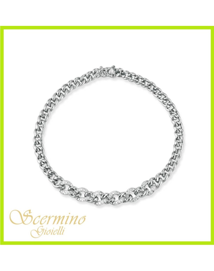 BRACCIALE CATENA IN ORO BIANCO 18K CON DIAMANTI NATURALI E VVS