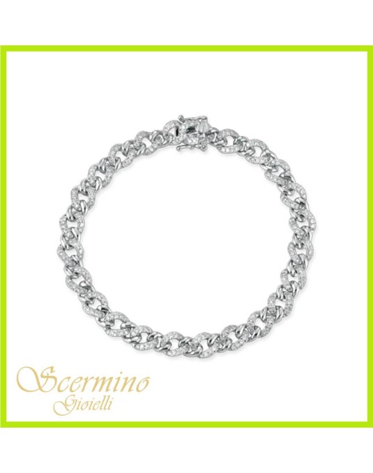 BRACCIALE CATENA IN ORO BIANCO 18K CON DIAMANTI NATURALI E VVS