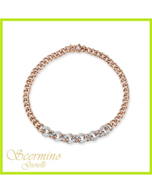 BRACCIALE CATENA IN ORO ROSA 18K CON DIAMANTI NATURALI E VVS