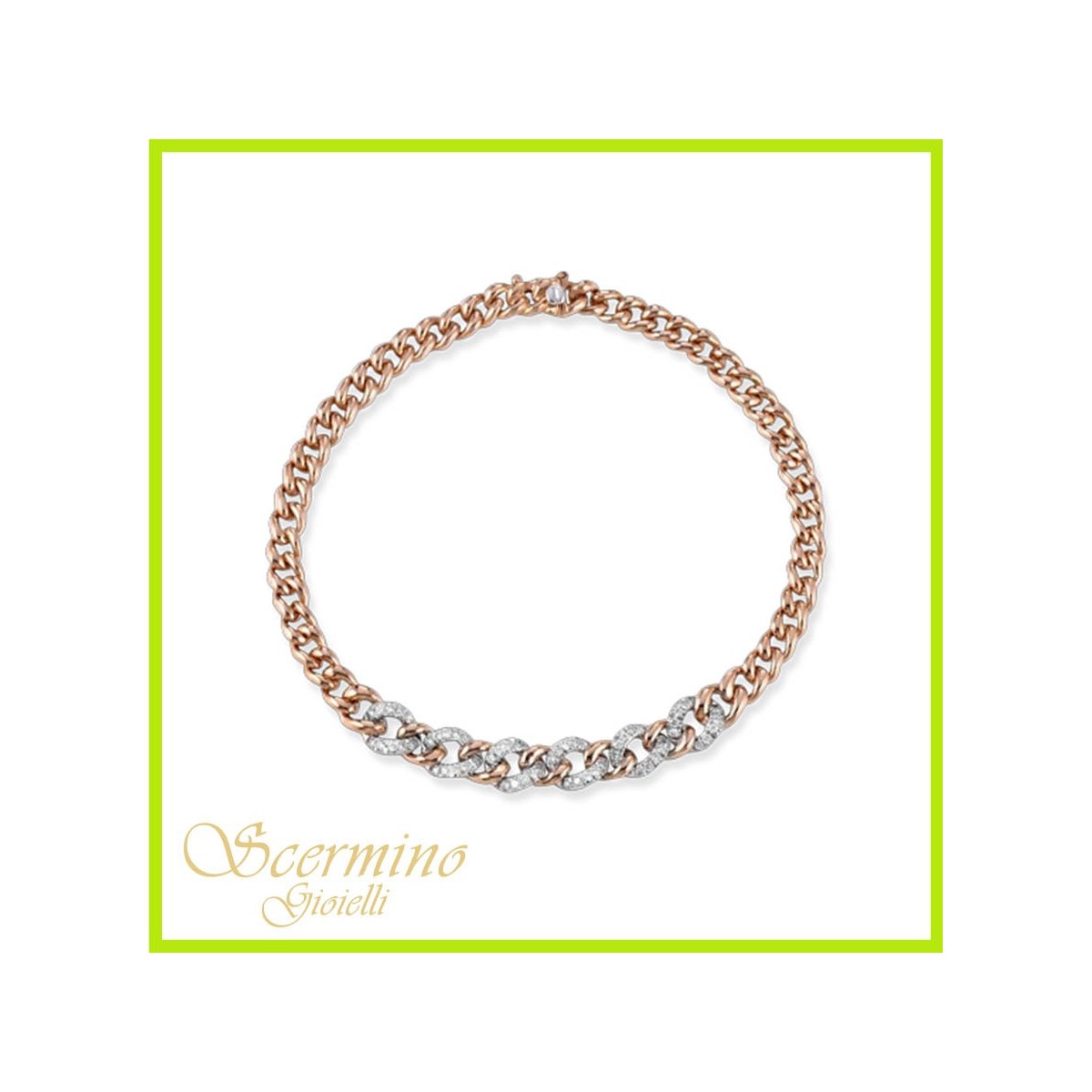 BRACCIALE CATENA IN ORO ROSA 18K CON DIAMANTI NATURALI E VVS