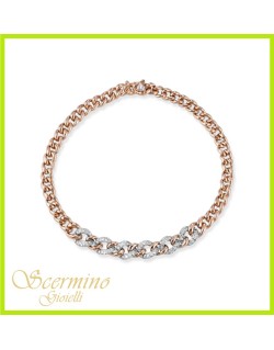 BRACCIALE CATENA IN ORO ROSA 18K CON DIAMANTI NATURALI E VVS