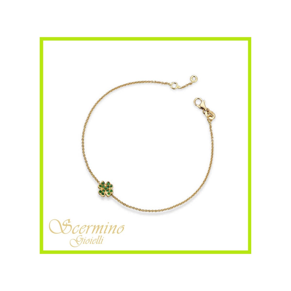 BRACCIALE QUADRIFOGLIO IN ORO GIALLO 18K CON SMERALDI NATURALI