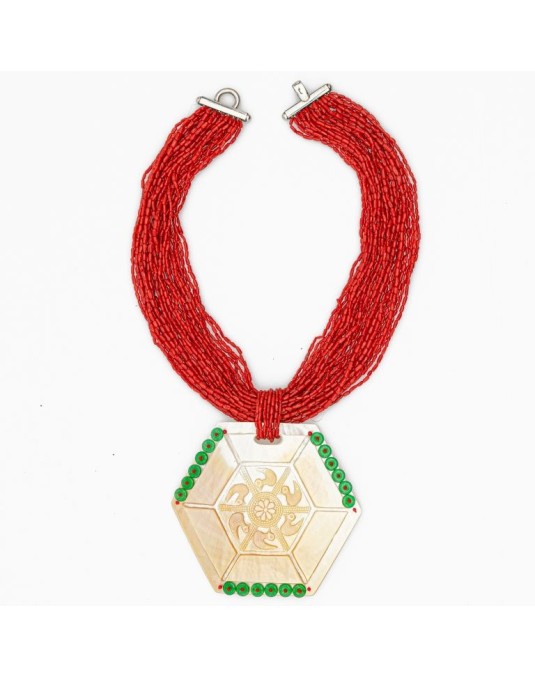 COLLANA DI CORALLO ROSSO MULTISTRATO CON PIETRE PREZIOSE