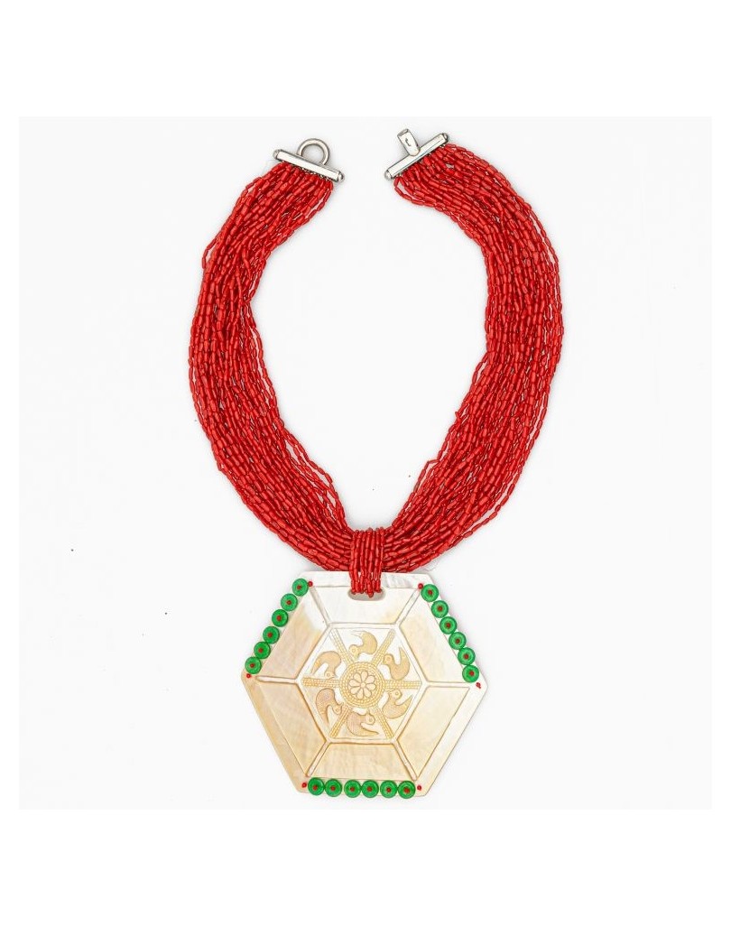 COLLANA DI CORALLO ROSSO MULTISTRATO CON PIETRE PREZIOSE