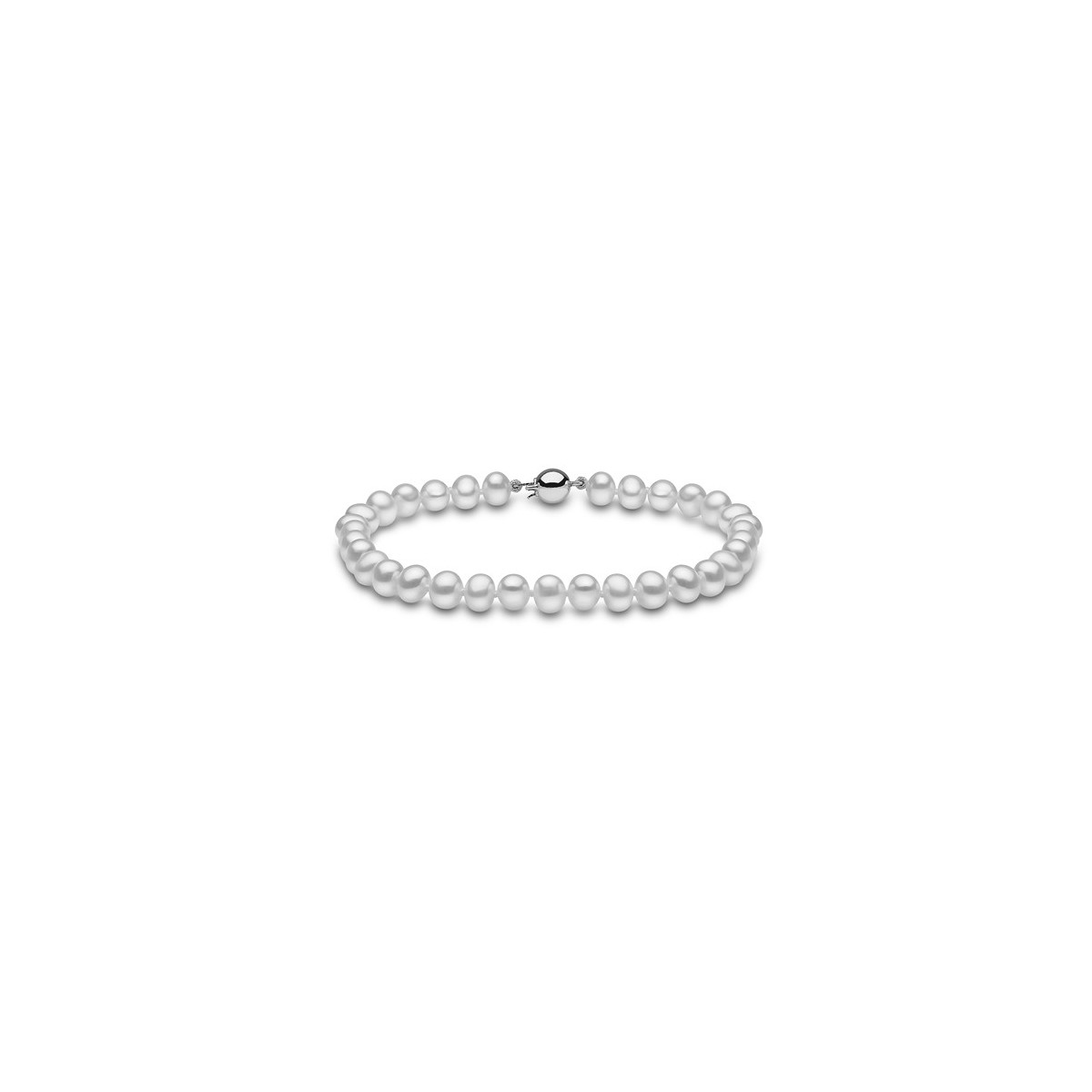BRACCIALE CON PERLE CON CHIUSURA A SFERA IN ORO BIANCO 18K