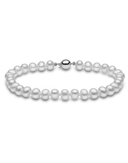 BRACCIALE CON PERLE CON CHIUSURA A SFERA IN ORO BIANCO 18K