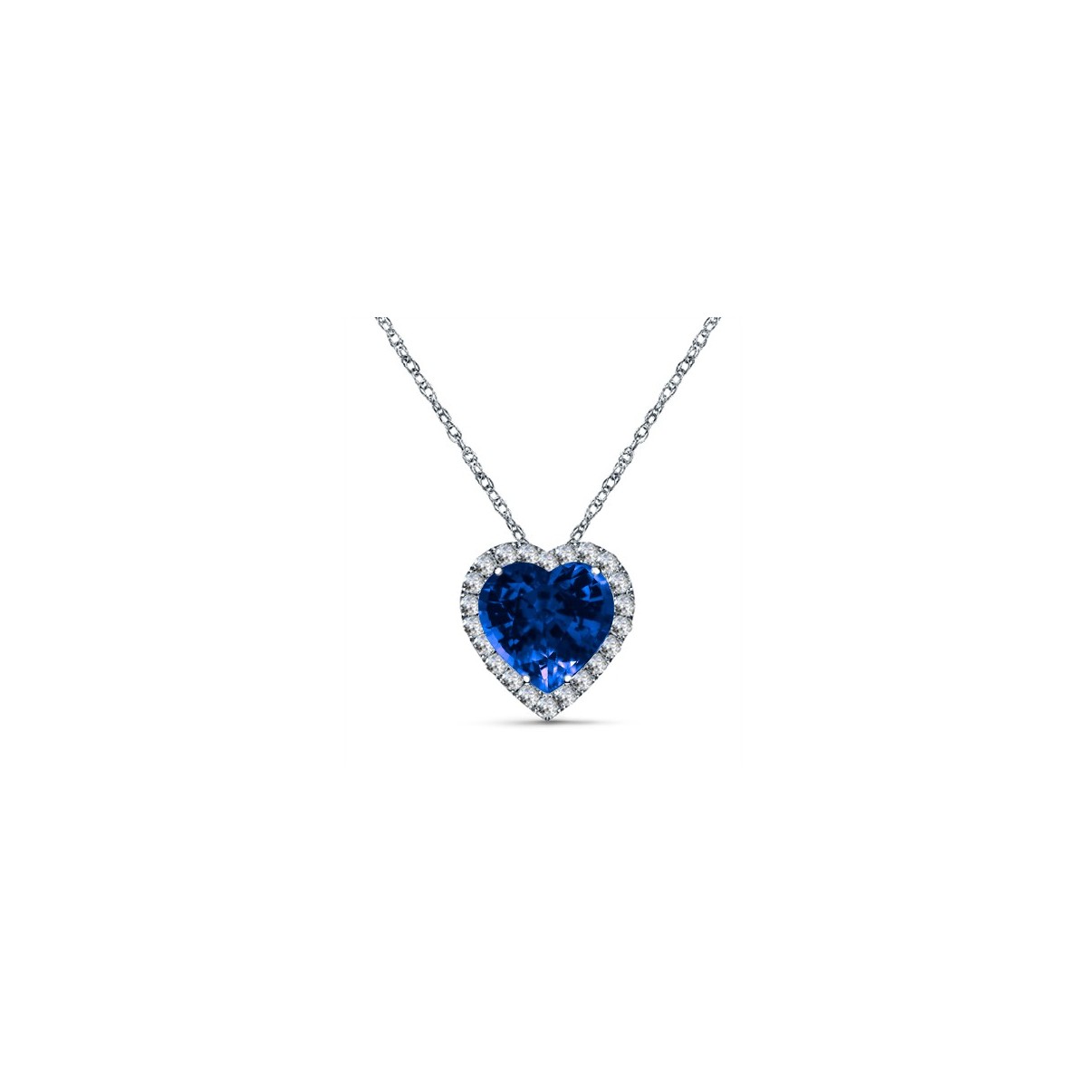CIONDOLO CUORE ZAFFIRO IN ORO BIANCO E DIAMANTI NATURALI