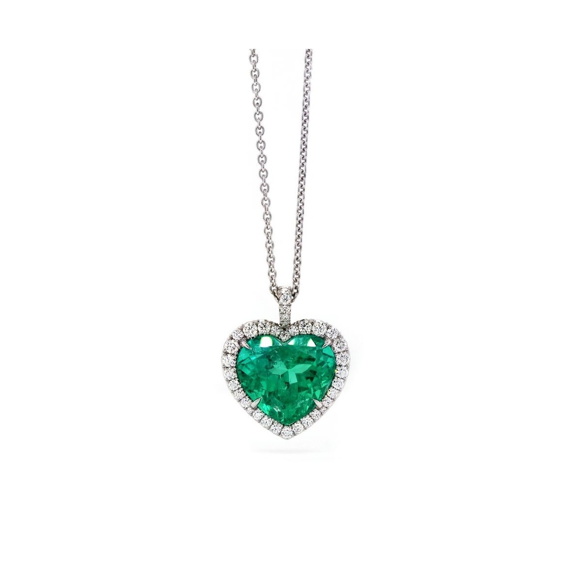 CIONDOLO CUORE SMERALDO IN ORO BIANCO E DIAMANTI NATURALI