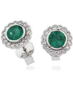 ORECCHINI IN ORO BIANCO 18K CON DIAMANTI E SMERALDI NATURALI