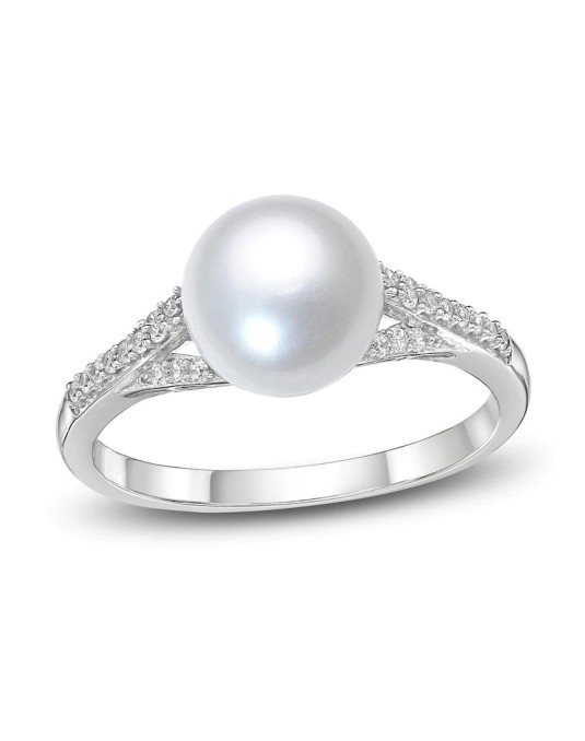 ANELLO FANTASIA IN ORO BIANCO 18K CON DIAMANTI E PERLA