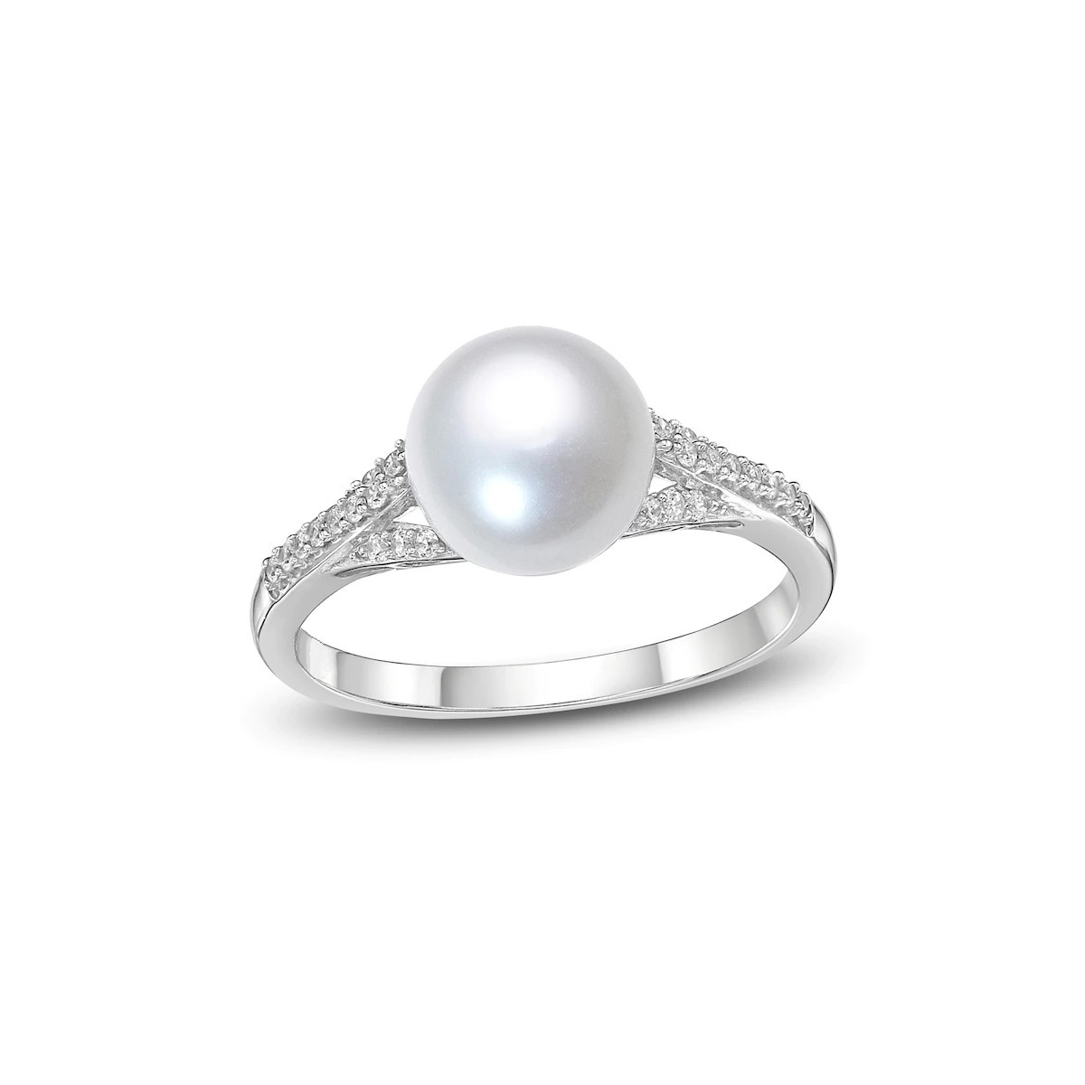 ANELLO FANTASIA IN ORO BIANCO 18K CON DIAMANTI E PERLA