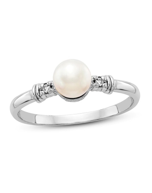 ANELLO FANTASIA IN ORO BIANCO 18K DIAMANTI E PERLA