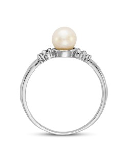 ANELLO FANTASIA IN ORO BIANCO 18K DIAMANTI E PERLA