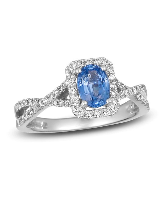 ANELLO FANTASIA IN ORO BIANCO 18K CON DIAMANTI E ZAFFIRO