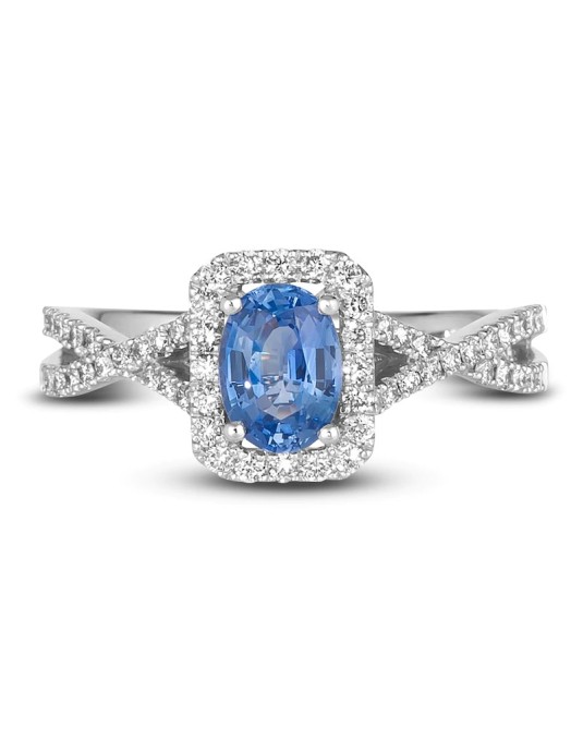 ANELLO FANTASIA IN ORO BIANCO 18K CON DIAMANTI E ZAFFIRO