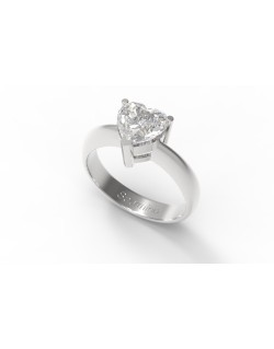 ANELLO CUORE SOLITARIO IN ORO BIANCO 18K CON DIAMANTE NATURALE CERTIFICATO DGC