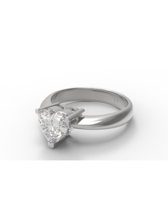 ANELLO CUORE SOLITARIO IN ORO BIANCO 18K CON DIAMANTE NATURALE CERTIFICATO DGC