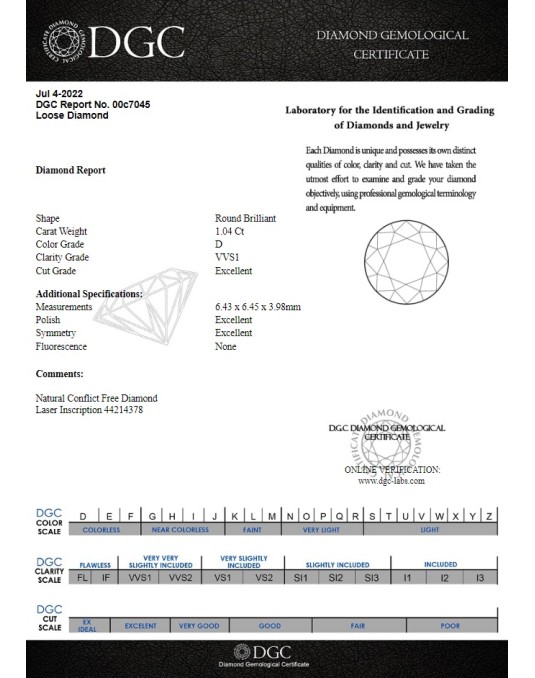 ANELLO SOLITARIO IN ORO BIANCO 18 K CON DIAMANTE NATURALE CERTIFICATO DGC