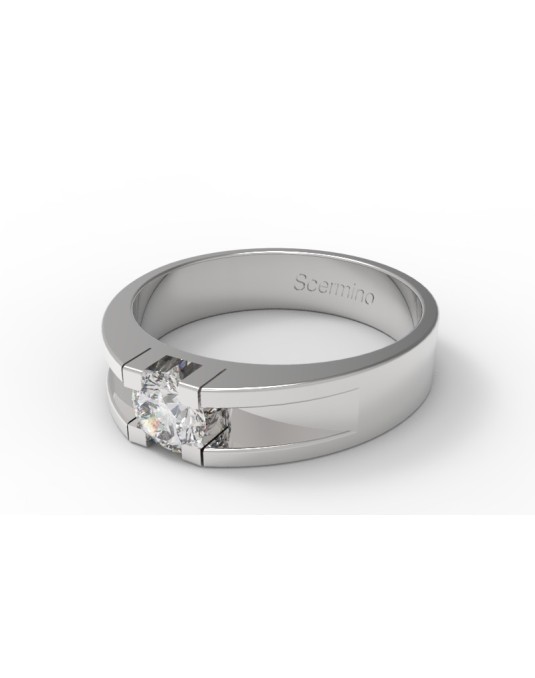 ANELLO FIDANZAMENTO UOMO ORO BIANCO 18K CON DIAMANTE NATURALE CERTIFICATO DGC