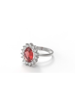 ANELLO CON RUBINO E DIAMANTI ORO BIANCO 18K