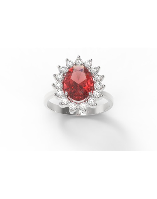 ANELLO CON RUBINO E DIAMANTI ORO BIANCO 18K