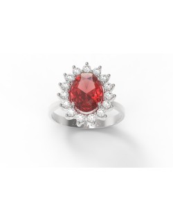 ANELLO CON RUBINO E DIAMANTI ORO BIANCO 18K