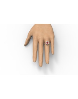 ANELLO CON RUBINO E DIAMANTI ORO BIANCO 18K