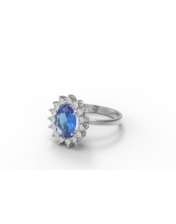 ANELLO CON ZAFFIRO E DIAMANTI ORO BIANCO 18K