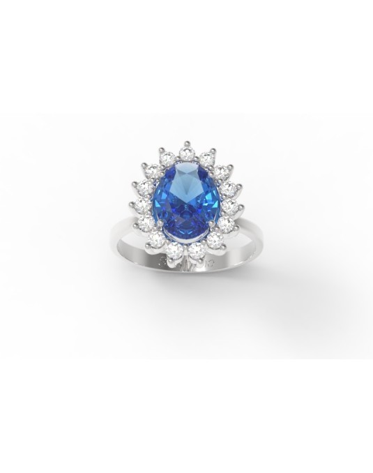 ANELLO CON ZAFFIRO E DIAMANTI ORO BIANCO 18K