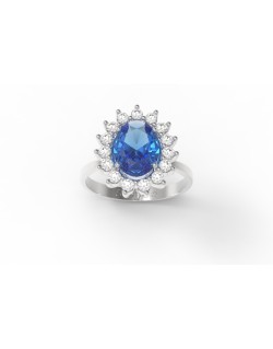 ANELLO CON ZAFFIRO E DIAMANTI ORO BIANCO 18K