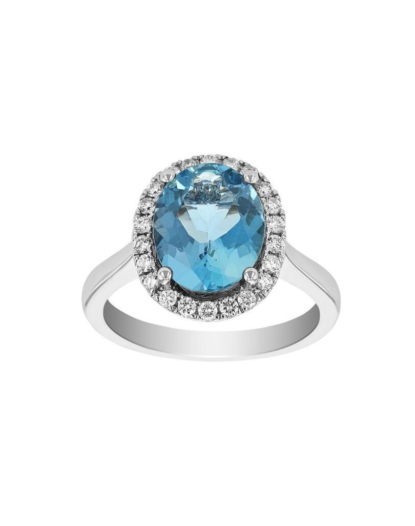 ANELLO CON ACQUAMARINA E DIAMANTI IN ORO BIANCO 18K