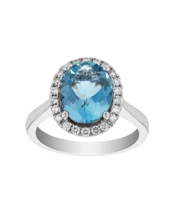 ANELLO CON ACQUAMARINA E DIAMANTI IN ORO BIANCO 18K