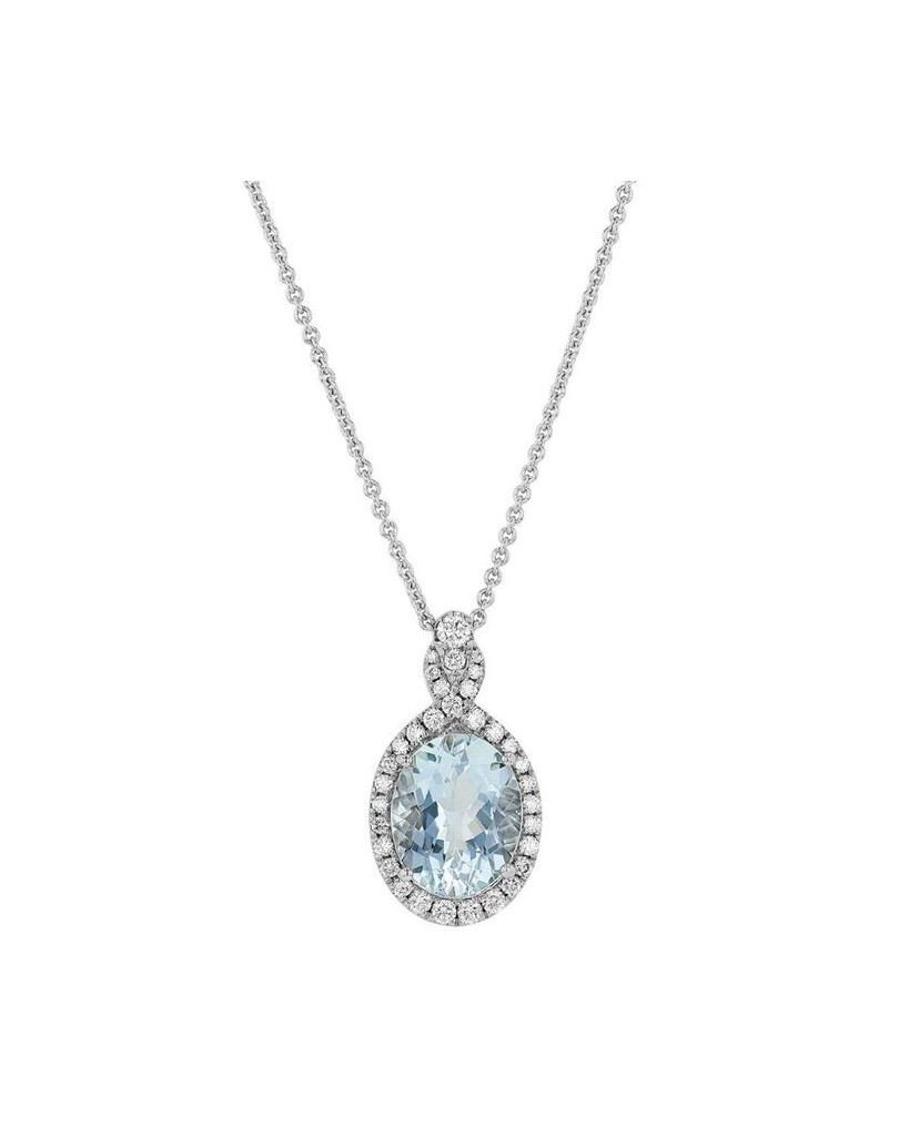 CIONDOLO ACQUAMARINA IN ORO BIANCO 18K E DIAMANTI NATURALI
