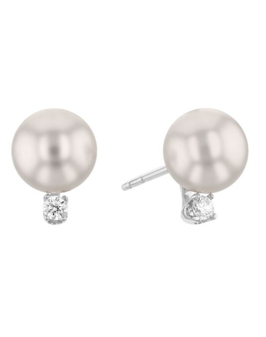 ORECCHINI PERLE E DIAMANTI NATURALI IN ORO BIANCO 18K
