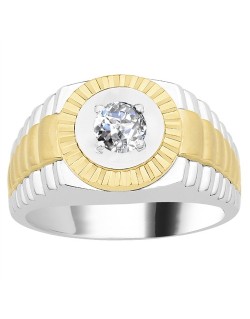 ANELLO ORO BICOLORE 18K CON DIAMANTE SOLITARIO NATURALE