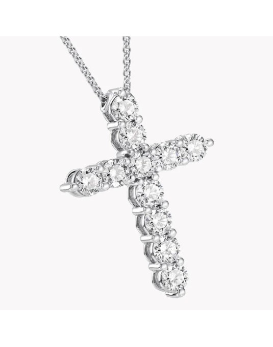 CIONDOLO CROCE IN ORO BIANCO 18K CON DIAMANTI NATURALI