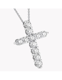 CIONDOLO CROCE IN ORO BIANCO 18K CON DIAMANTI NATURALI