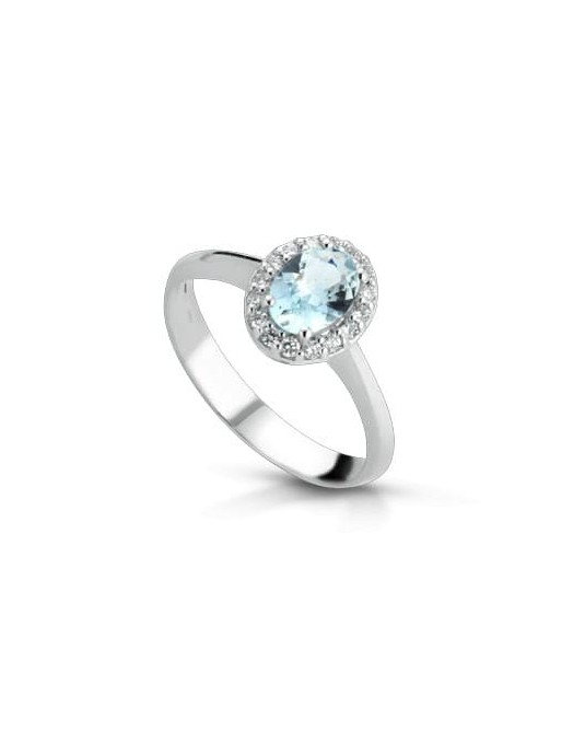 ANELLO FANTASIA IN ORO BIANCO 18 K CON ACQUA MARINA E DIAMANTI NATURALI