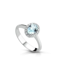 ANELLO FANTASIA IN ORO BIANCO 18 K CON ACQUA MARINA E DIAMANTI NATURALI