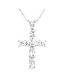 Ciondolo Croce Diamanti Princess 1.70 carati in Oro Bianco 18k