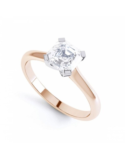 Anello Oro Rosa Diamante Asscher Naturale